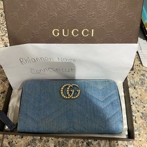 Gucci marmont pearl denim zippy wallet